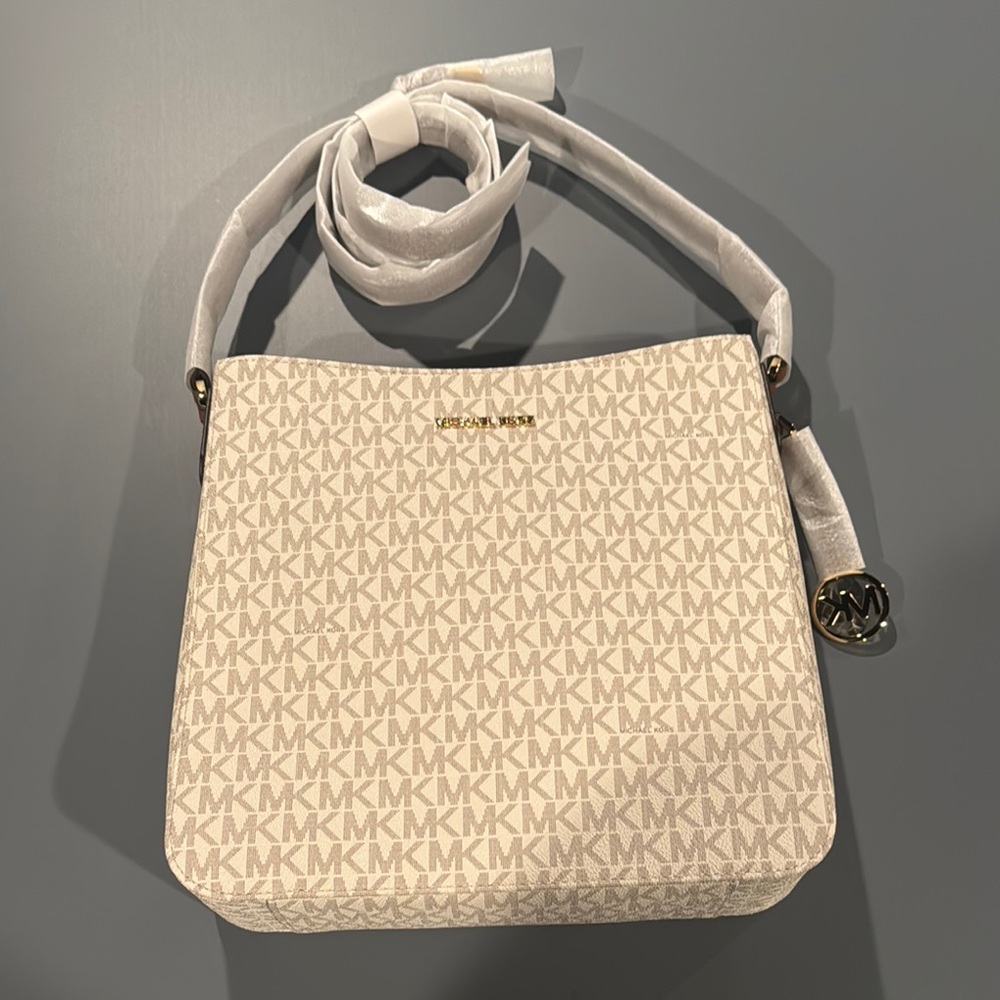 Jet Set Travel Large Metallic Signature Logo Messenger Bag, Michael Kors NEW